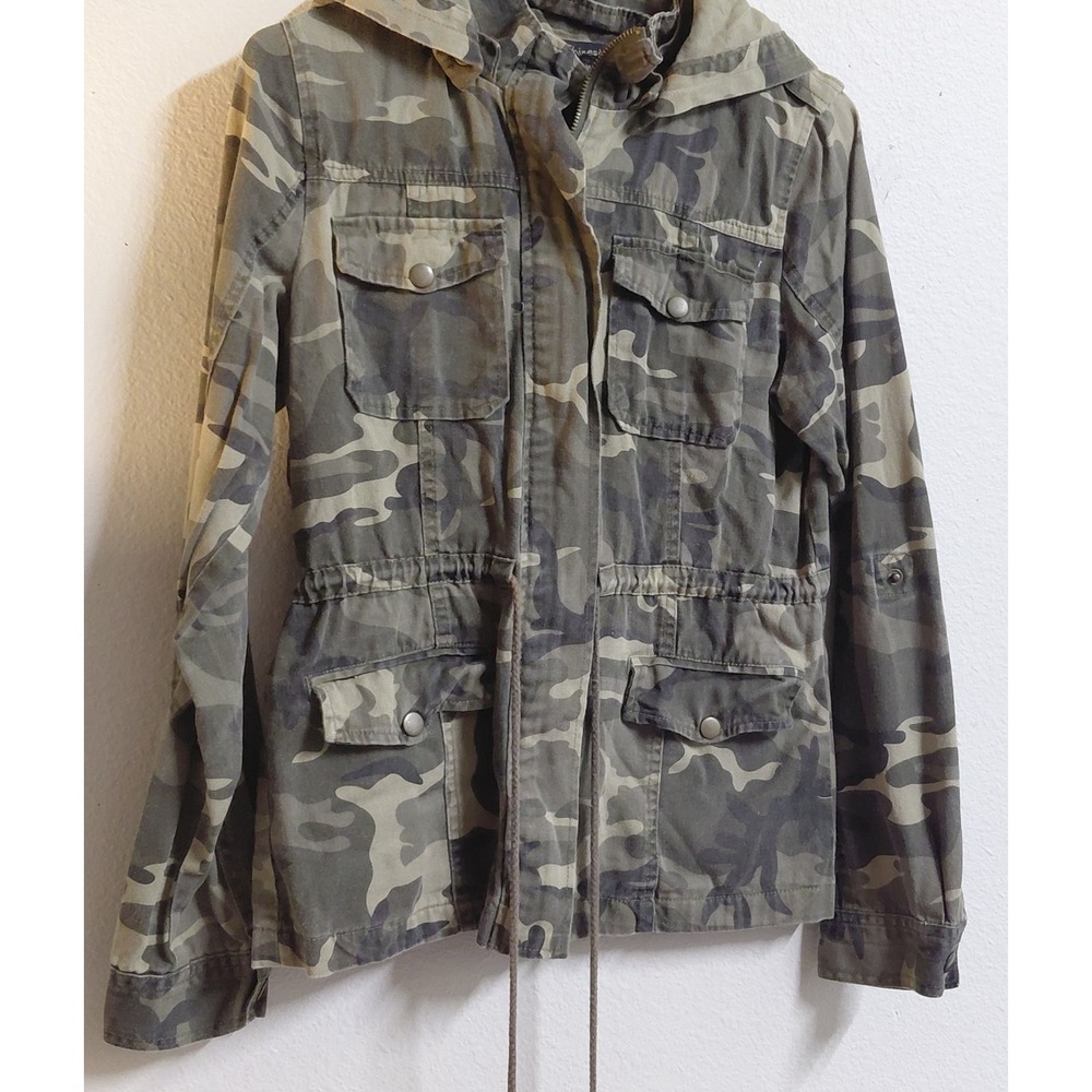 Shinestar Women's Camo Utility Field Jacket Hooded 4 Pocket 100% Cotton Size M